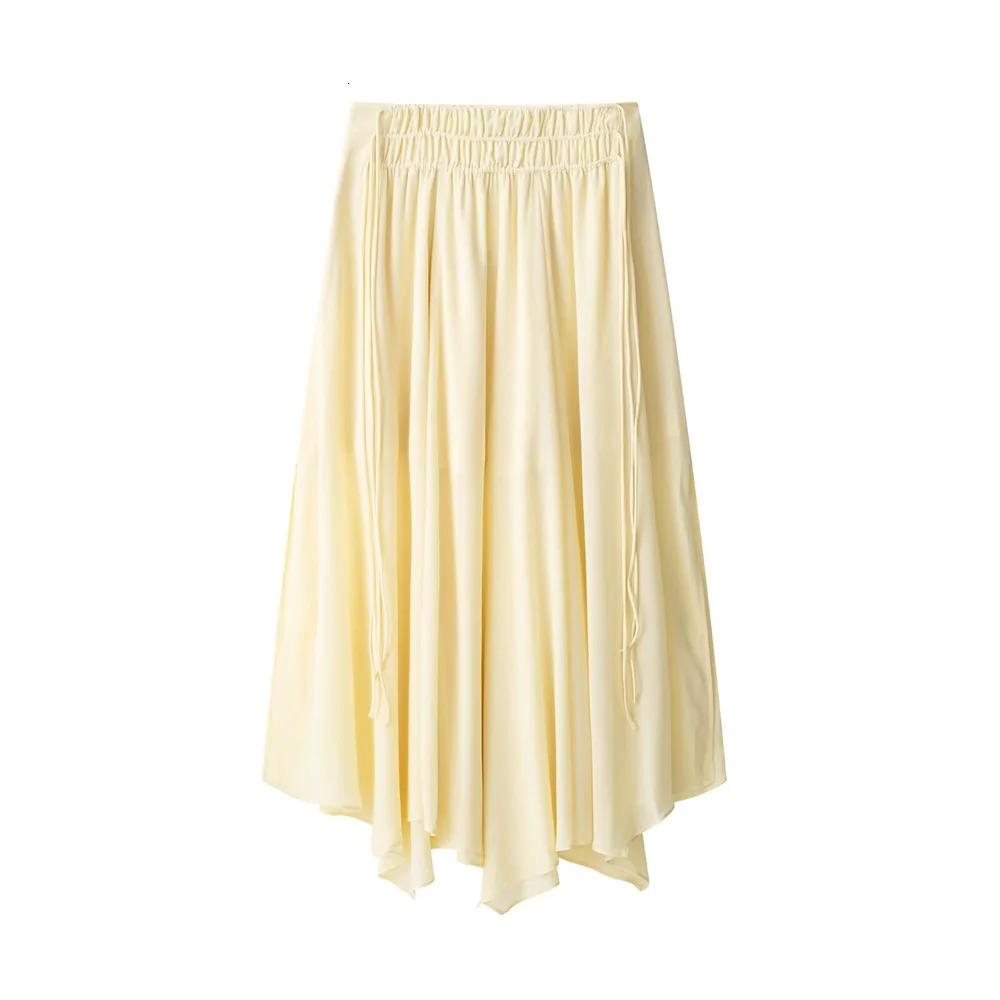 UNIZERA Womens Long Sleeve Ruffled Collar Blouse and Elastic Waist Asymmetrical Skirt Set in Cream for a Chic Look 250520