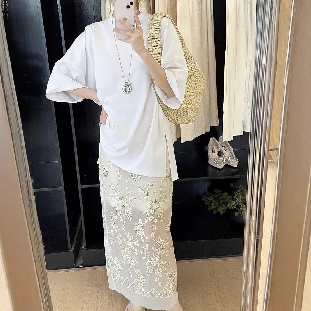 Gorgeous Sequin Embroidered Mesh Skirt Women Niche Elegant Old Money Style Skirt Women's Boutique Clothing 250519