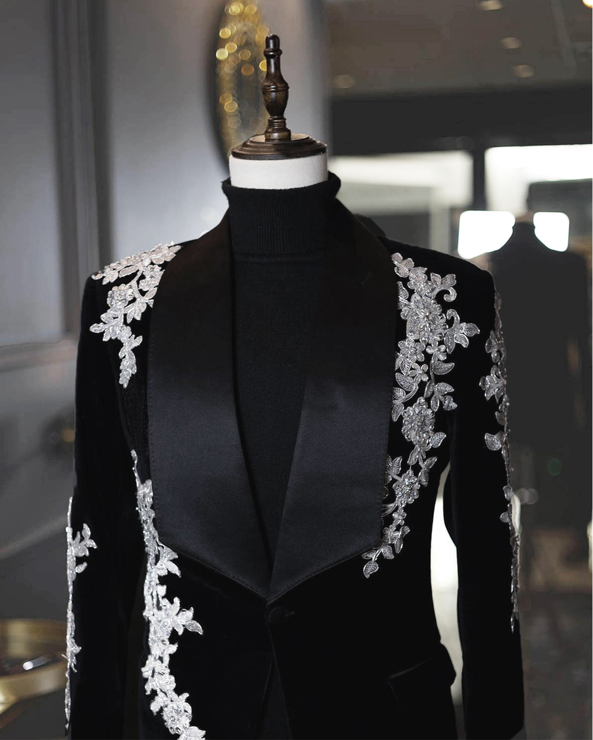Vintage Men's Wedding Suit Tuxedo 2 Pieces Set Crystal Shawl Lapel Blazer Groom Coat Beading Evening Party Prom Custom Made Jacket Pants D0312
