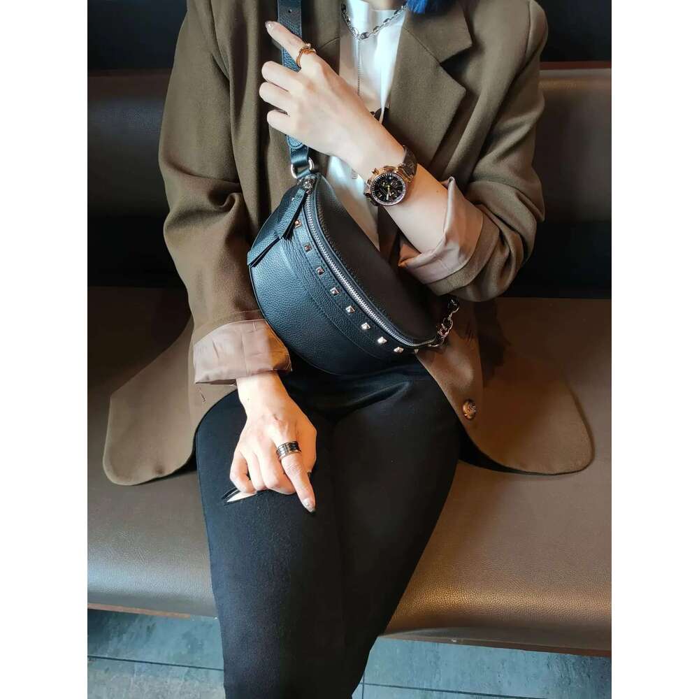 High Quality Designer Bags Genuine Female Korean Version Soft Leather Chest Ins Youth Willow Studs Crossbody Waist For Women Saddle Bag Luxury Bag