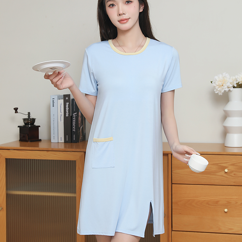 Summer new style with chest pad short-sleeved modal nightdress high-grade one-piece pajamas can be worn outside women's home clothes