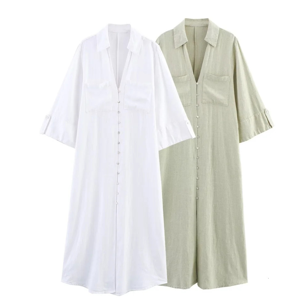 UNIZERA womens shirt style dress with lapel buckle decoration for spring and summer casual wear 250520