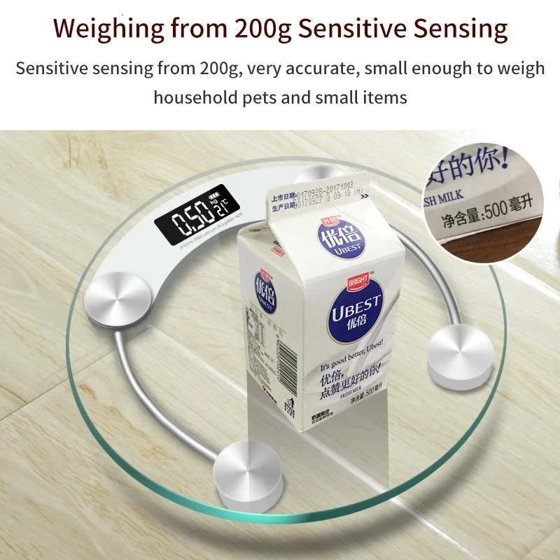 Fashion Round Weight Scale Electronic LCD Display Toughened Glass Bathroom Gym Smart Body Weighing Digital Scale 250513