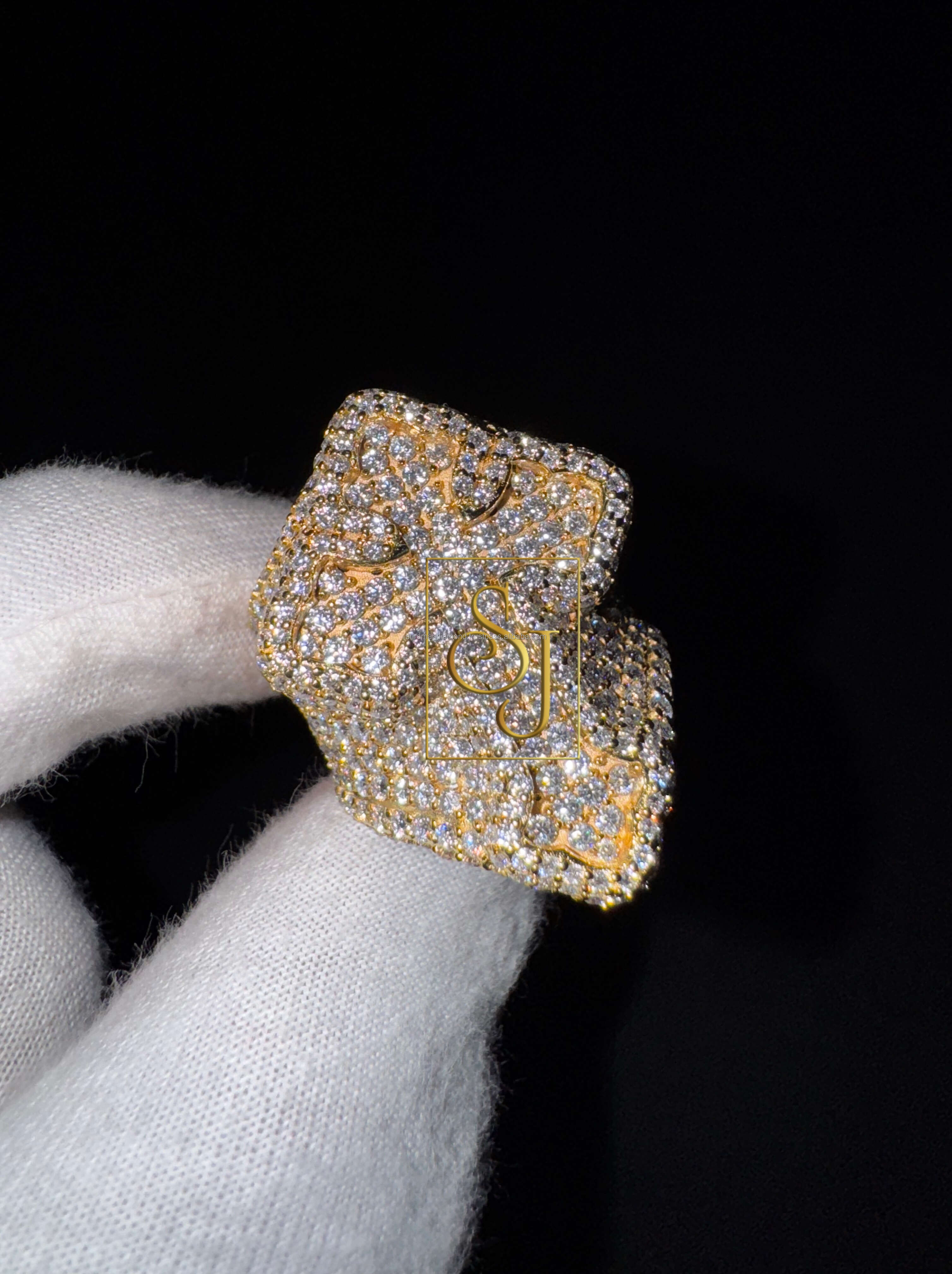 Wholesale Mens Custom 925 Solid Silver Pave Moissanite Diamond Tester Gold Plated Cross iced out Bling Ring for Rappers Hip Hop