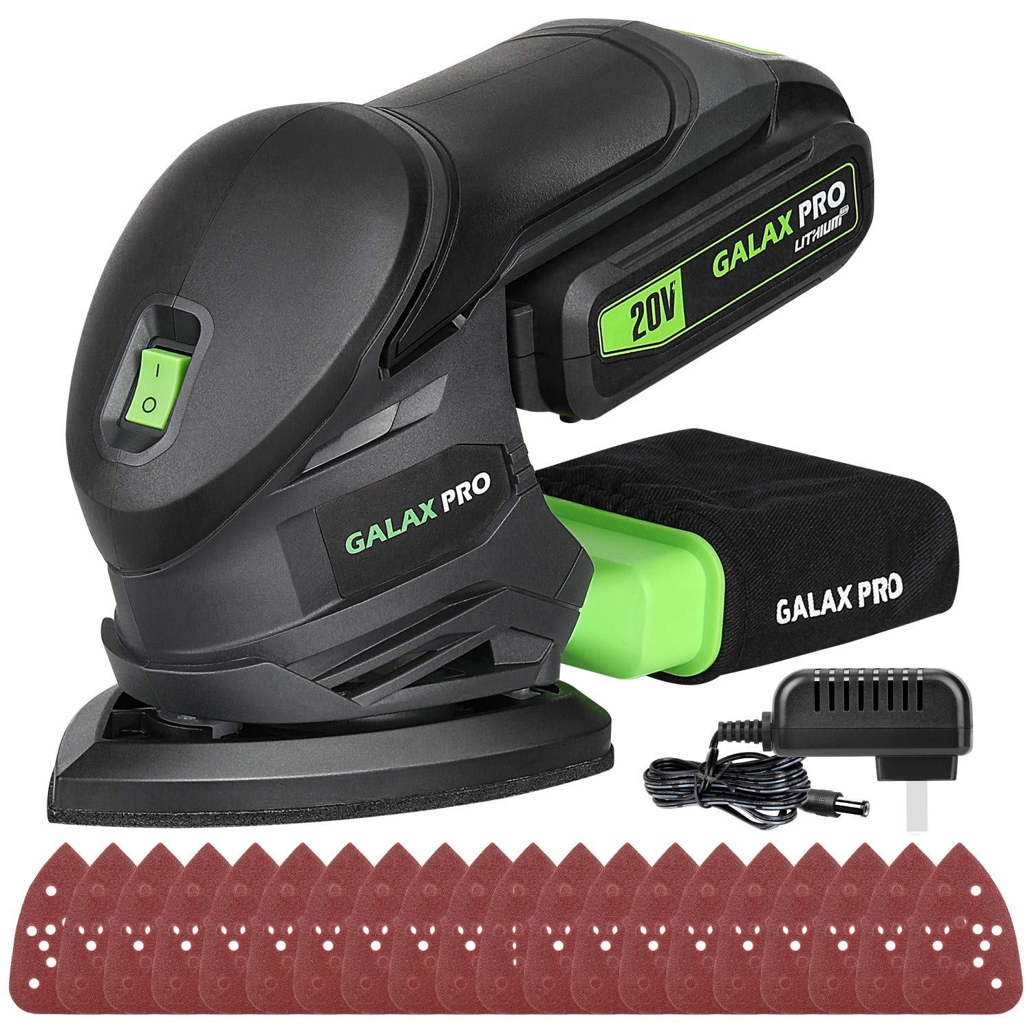 GALAX PRO Cordless Detail Sander 20V 20Pcs Sandpapers 12000RPM Sanders with Dust Collection System for Tight Spaces Sanding Battery and Charger Includ