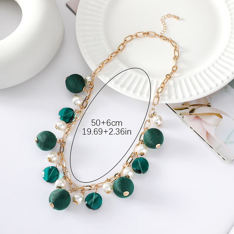 Turquoise color layered fashion necklace, women's string ball, pearl, light accessory