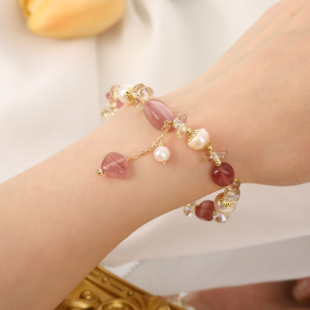 Chinese style design pearl creative strawberry crystal sea treasure blue best friend fashion light bracelet jewelry