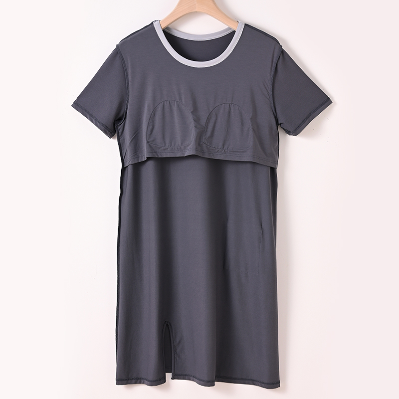 Summer new style with chest pad short-sleeved modal nightdress high-grade one-piece pajamas can be worn outside women's home clothes