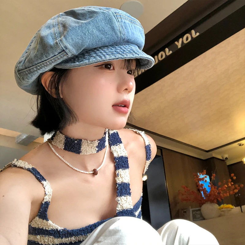 Japanese Retro Denim Cloud sboy Hats Spring and Summer Travel Casual Versatile Literary Style Berets Cap for Men and Women 250520