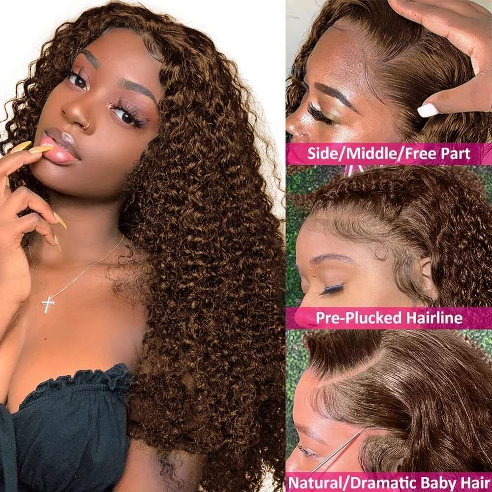 13x6 Hd Deep Wave Chocolate Brown Remy Frontal Wig 180% 13x4 Curly Lace Front Human Hair Wigs