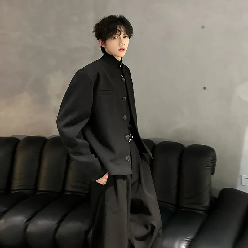 Wine Red Blazers Men Suit Jackets Casual Stand Collar Solid Color Male Short Coats Korean Trendy Mens Clothing Autumn 250520