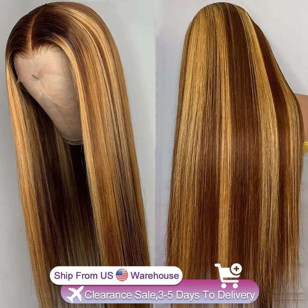 Highlight 13x6 Hd Frontal Wig 13x4 Straight Lace Front Human Hair Wigs For Women Pre Plucked 4/27 Colored Honey Blonde