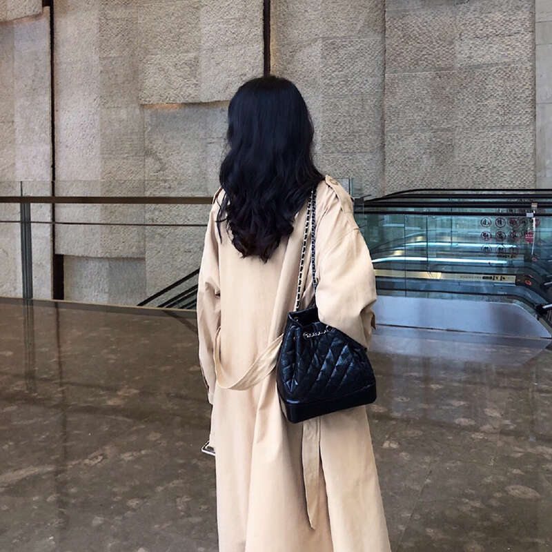 Xiaoxiangfeng Lingge Chain Bucket Bag for Women New Trendy Internet Celebrity Stray Genuine Leather s Single Shoulder Backpack