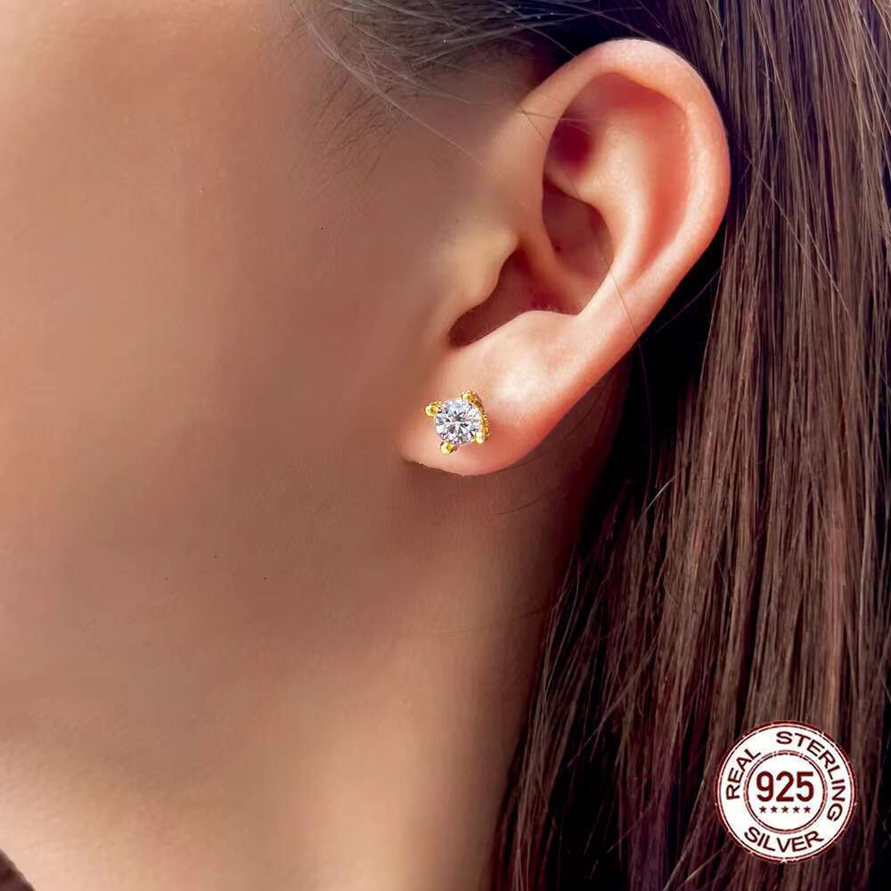 6mm exquisite petal design gold-plated pure sier round cut cubic zirconia earrings for women's daily boutique accessories