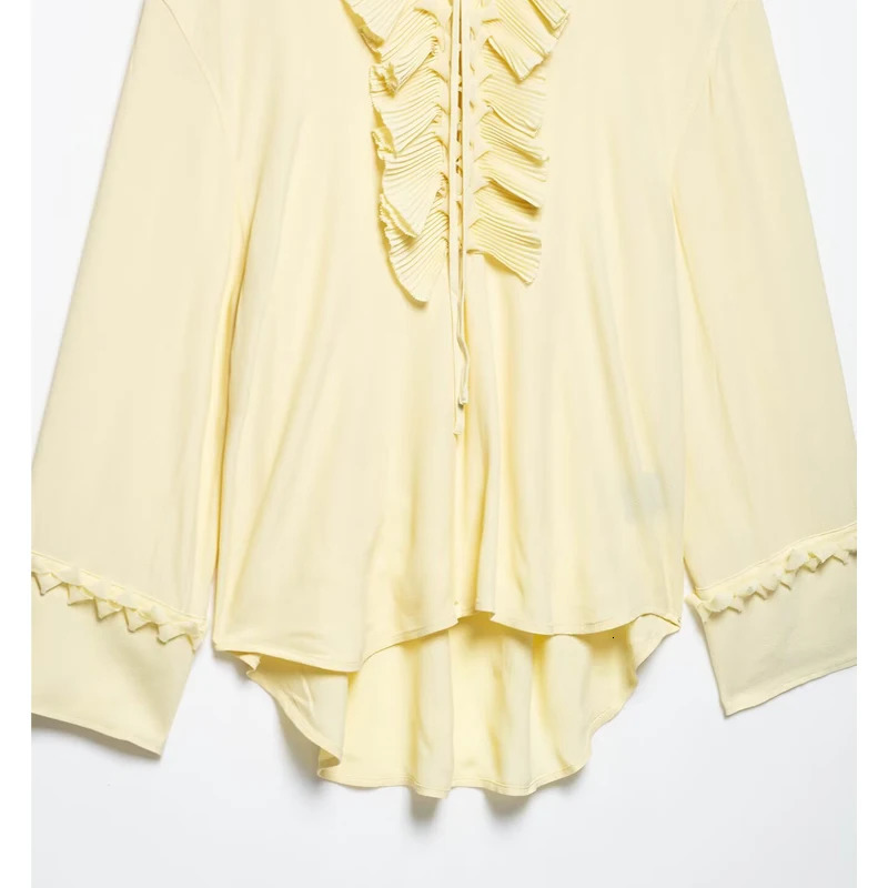TRAF Ruffle Blouses for Women Fashion Oversized Shirts and Summer Casual Woman Long Sleeve Top 250520