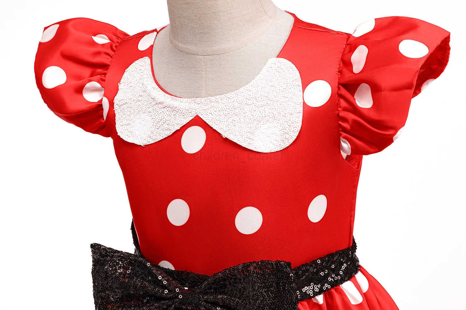 Disney New Polka Dot Bow Sequin Little Fly Sleeve Princess Dress for Girls Christmas and Halloween Cosplay Performance Costume W250520 W250520