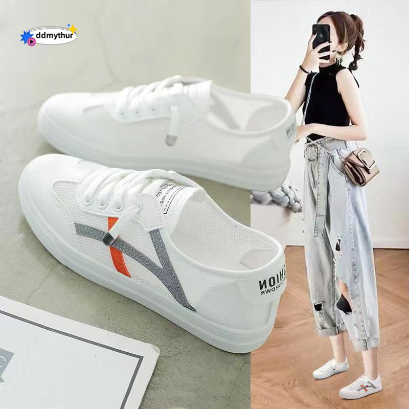 White women's summer 2025 new casual hollowed out breathable mesh flat bottomed board shoes, thin Korean version, versatile ddmythur ddmythur