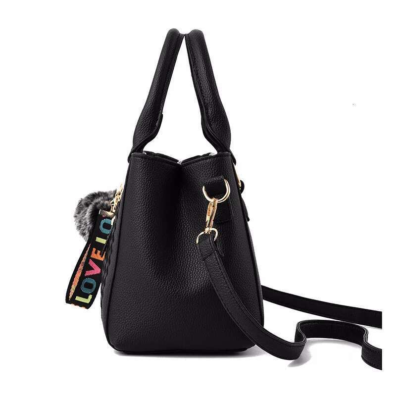Embroidery Messenger Leather Handbags Bags For Women Sac A Main Ladies Hair Ball Hand Bag