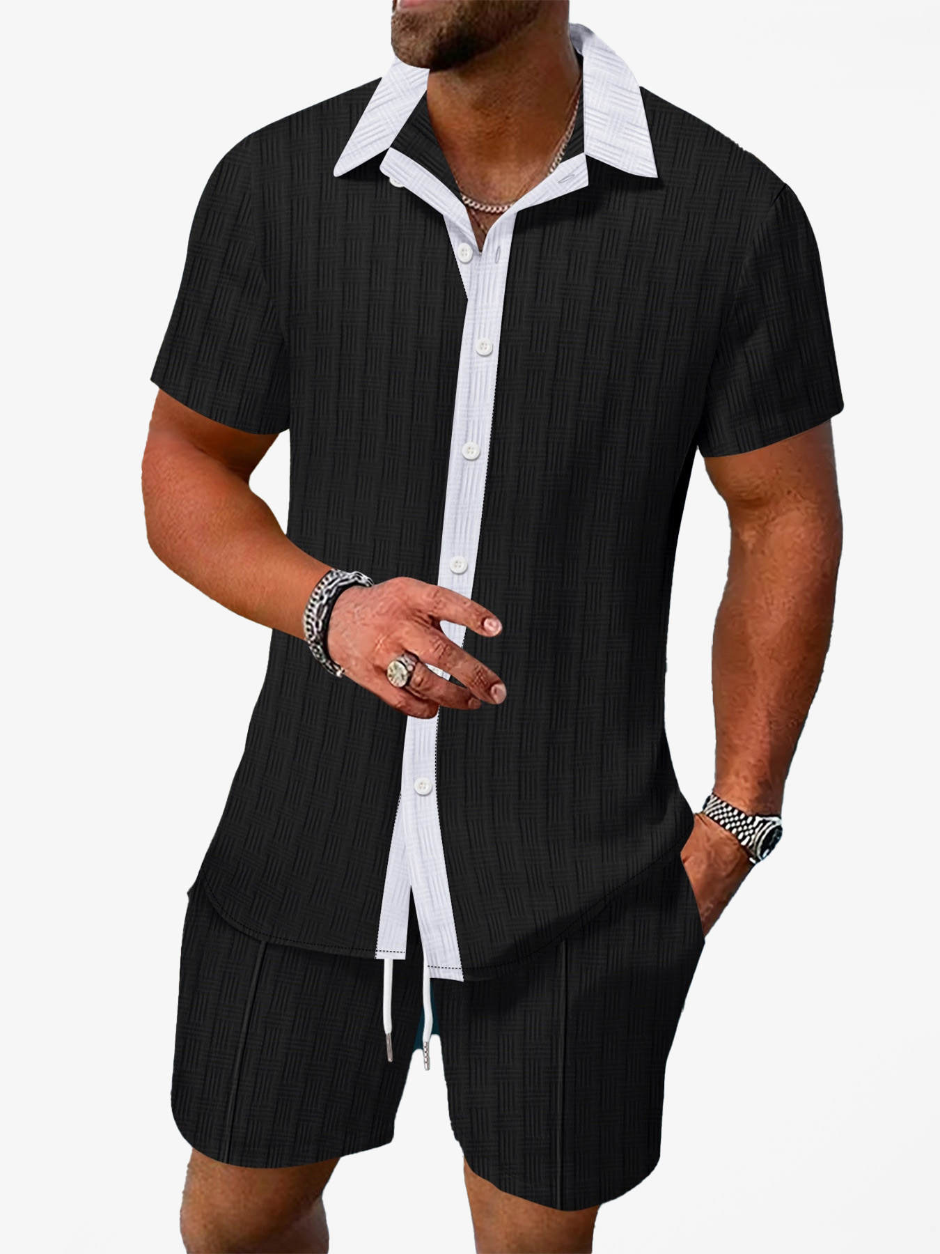 Summer 2025 men's clothing tracksuit for men matching shirts casual short sleeved shirts and shorts beach suits 2 piece sets