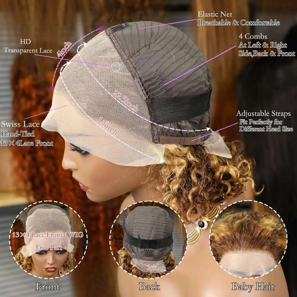 13X4 Hot Selling colors 200% Water Wave Black Lace Frontal Human Hair 99J Bury 4/350 4/27 Transparent Bob Front Wig