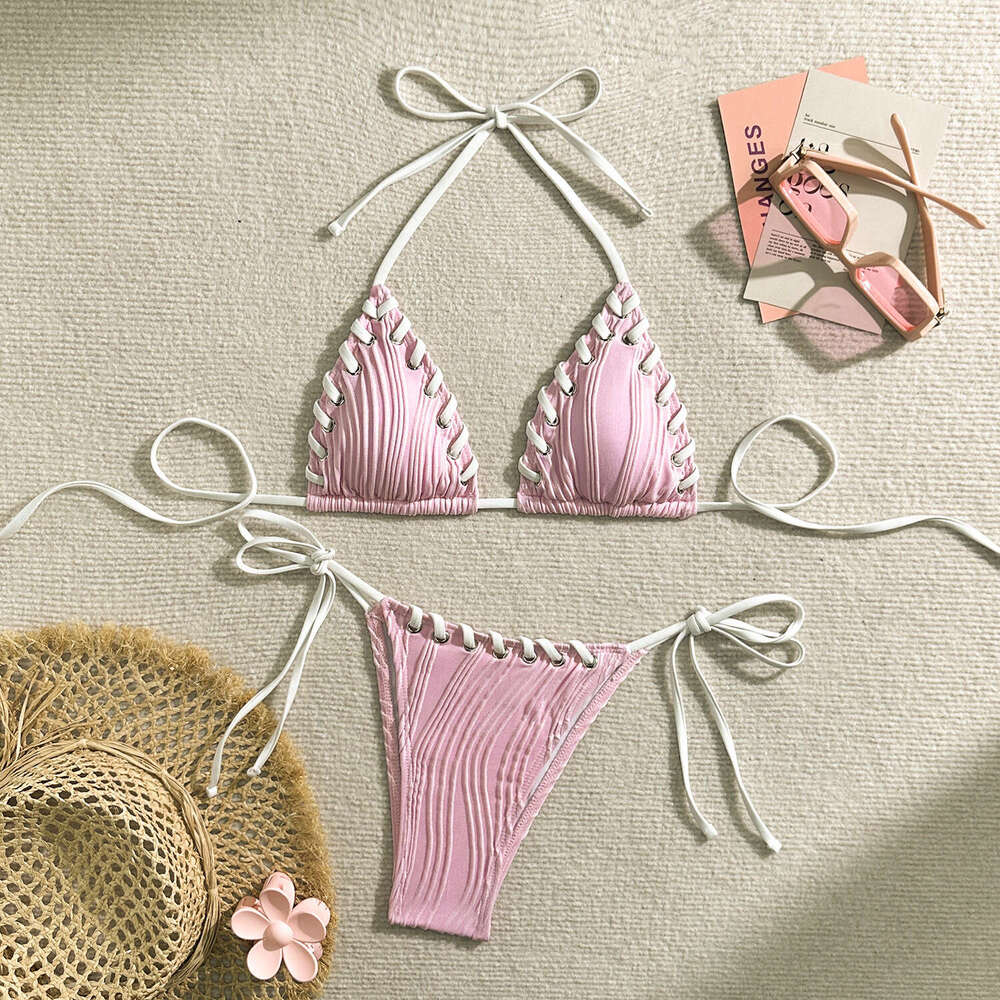 European and American summer sexy solid color bikini women's beach vacation ins swimsuit 2025 new casual fashion trend clothing