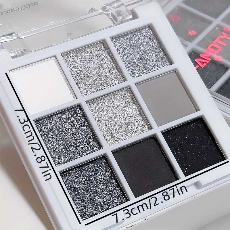 9 Colors Eyeshadow Palette Dark Black Grey Silvery Color Shimmer Matte Glitter Finish Smokey Style W250520
