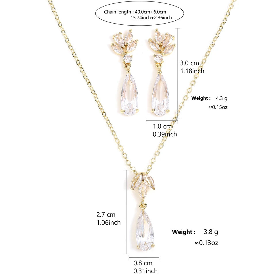 ZAKOL Shiny Teardrop Zircon Dangle Earring Necklaces for Women Elegant Shining Crystal CZ Wedding Jewelry Set With Gift Box 250520