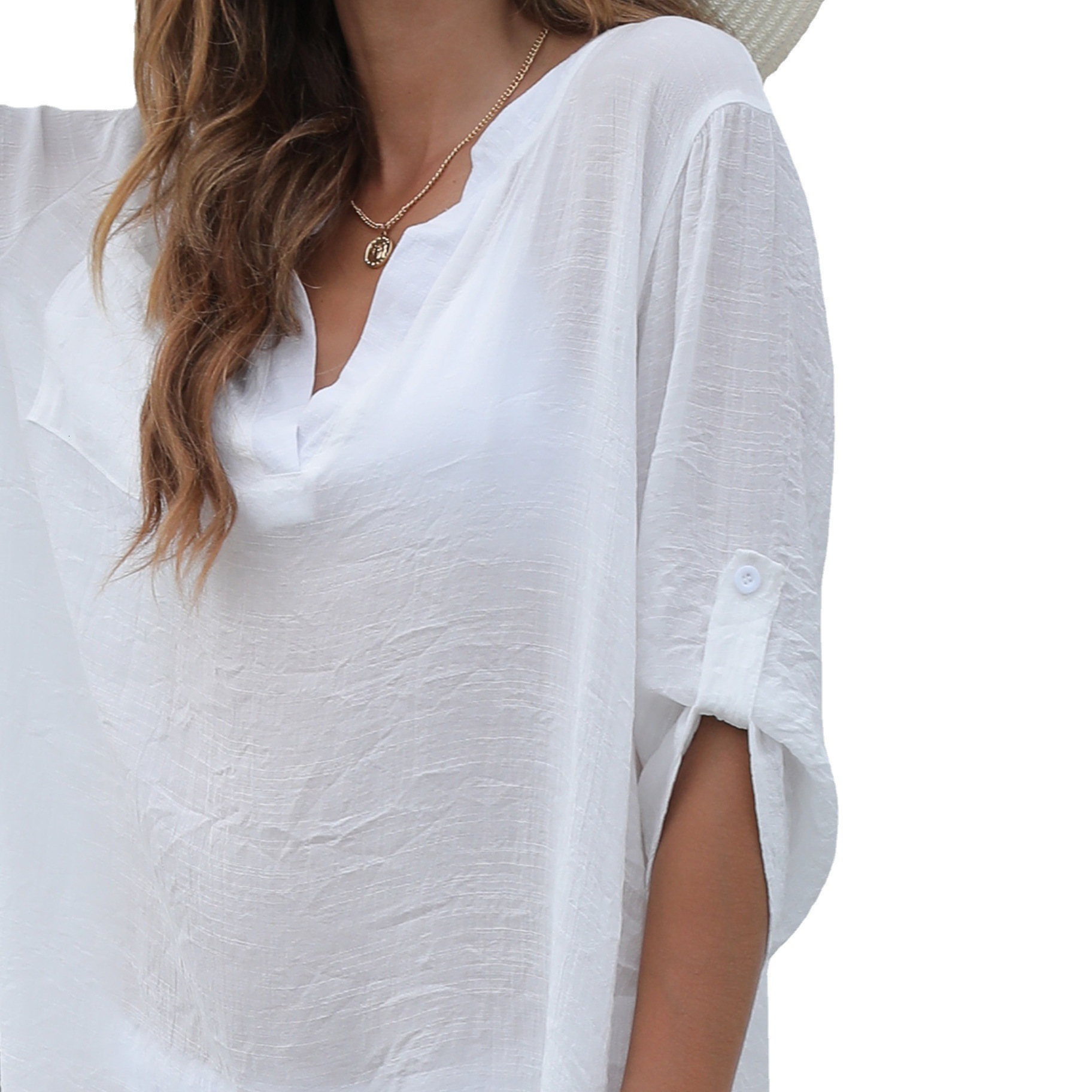 Designer Dress Women's Shirt Woven Women's Bikini Cover Beach Vacation Deep V Sexy Dress 2025 New Spicy Girl Plus Size Dress