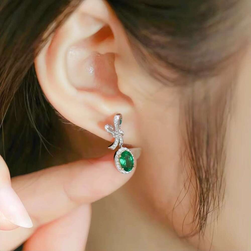 Platinum boutique jewelry elegant bow cute emerald commuting style earrings, wedding party gifts