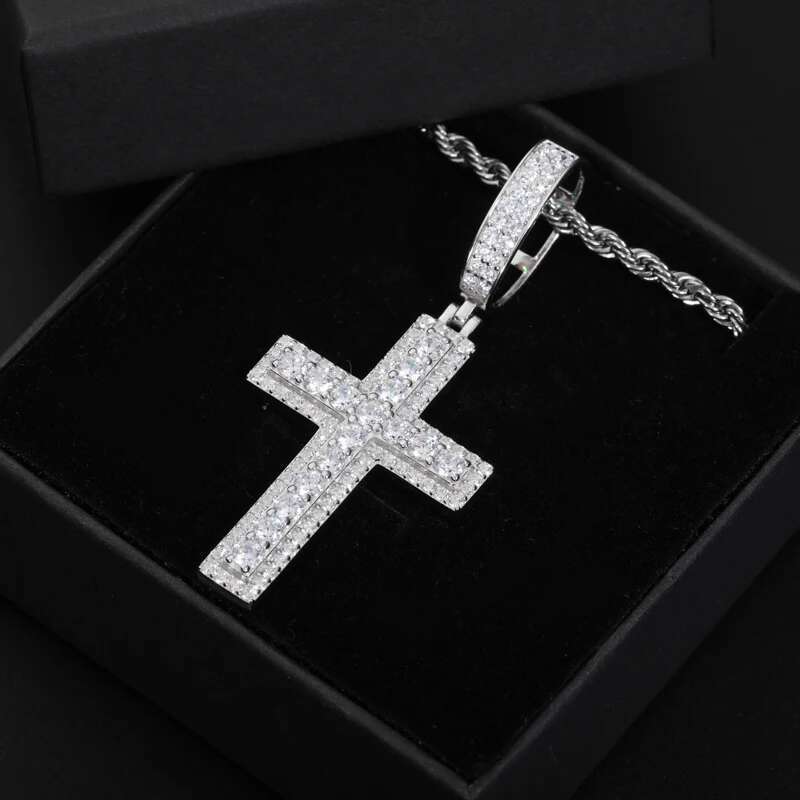 TUHE Unisex Cross Pendants Necklaces Ice Out Moissanite 925 silver Pendants For Men Hip Hop Jewelry Gift