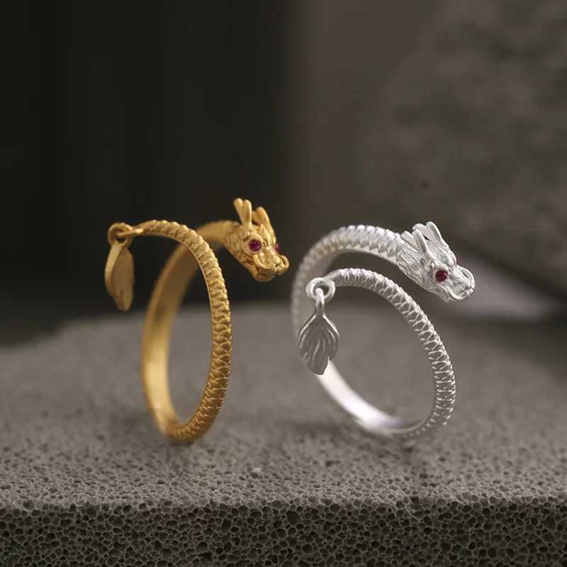 VENTFILLE 925 Sterling Silve Long Dragon Ring for Women Girl Irregular Texture Red Zircon Jewelry New Year Gift Dropshipping L250519