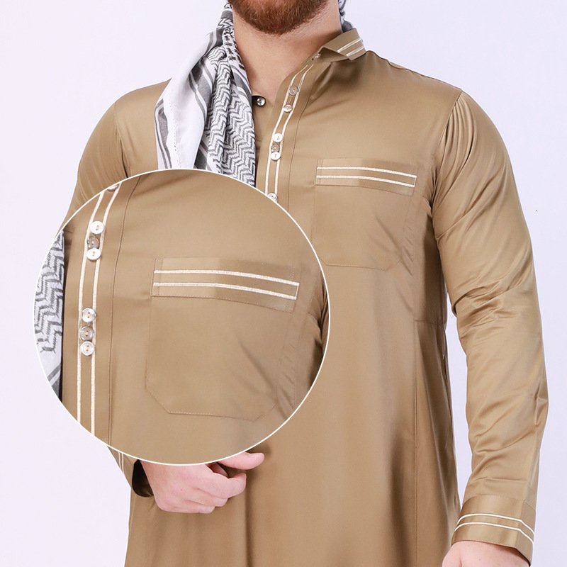 Designer clothing 2025 New Robe Standing Collar Solid Color Long Ethnic Style Men's Wear 2025 new model