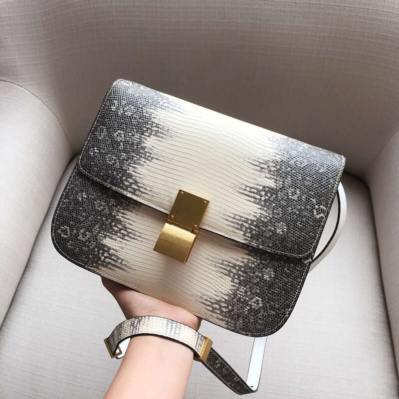 Lizard patterned tofu box women s crossbody small square cowhide shoulder bag Himalayan leather high end
