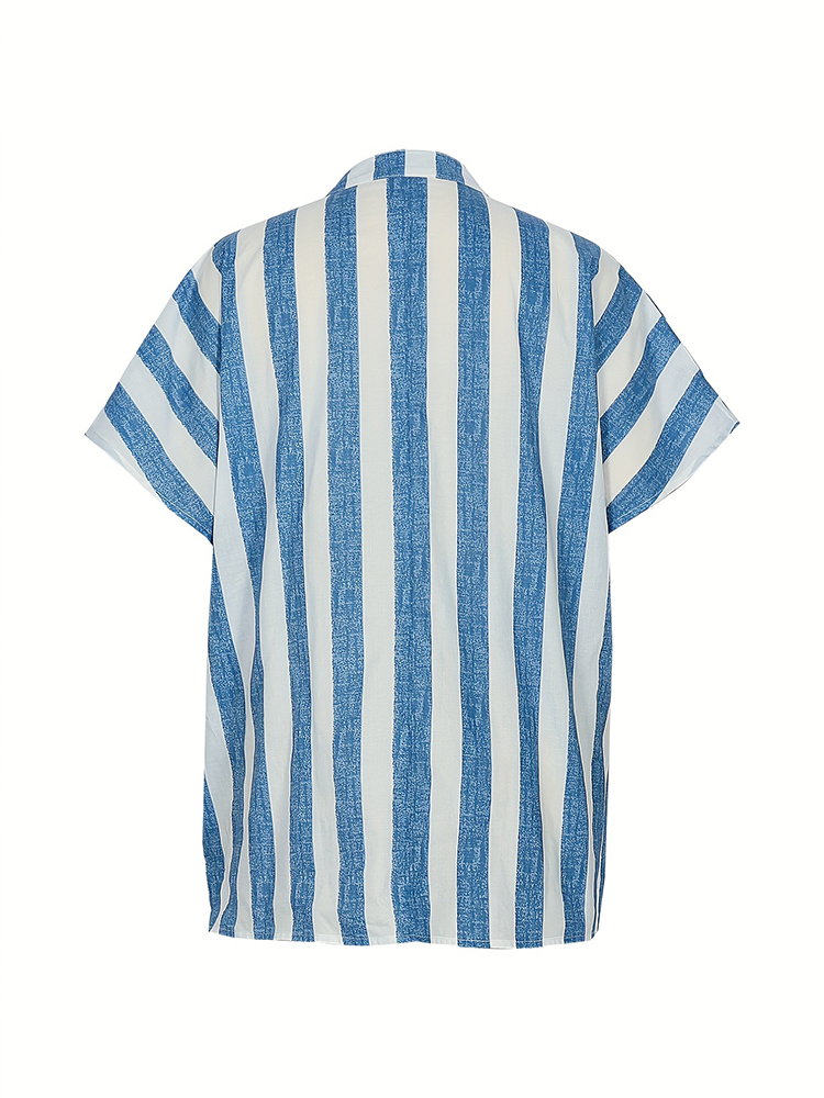 dongdumaoyi Plus Size 2024 Summer Collection: Ladies' Stripe Patterned Polyester Crewneck Tee with a Modern Twist