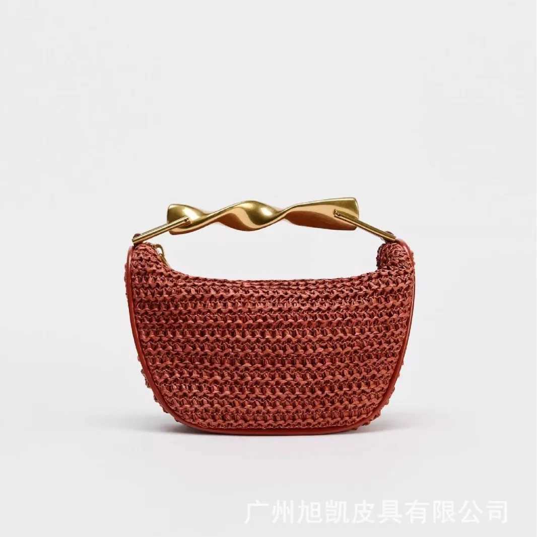 Summer Rattan Half-Moon Beach Straw Shoulder Bags Womens Straw Bucket Bag Purse Woven Straw Handbags Casual Tote Crossbody Bag M250520
