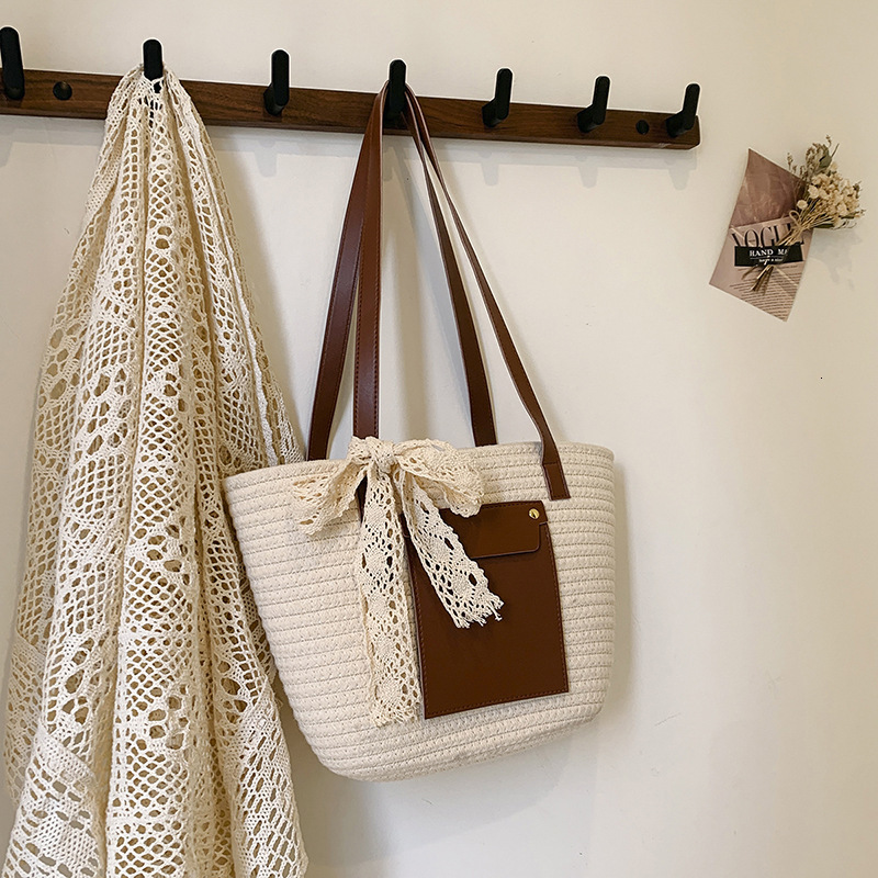 Free Delivery Designer Bag Summer Tote With Fashionable Contrasting Colors Large Capacity And Versatile Single Shoulder Crossbody Simple Texture Woven