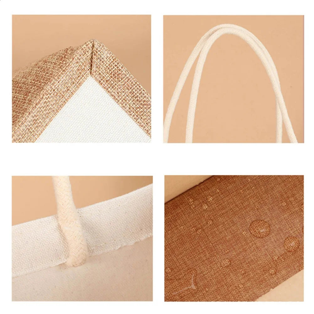 Burlap Jute Tote Shopping Bag Vintage Reusable Grocery Wedding Birthday Gift Bag Handmade Linen Bags Portable Ladies Handbags 250516