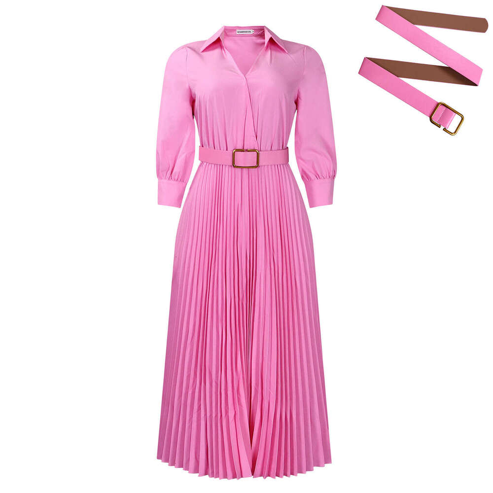 Women's Wear D3286 Plus Size Women's Clothing Autumn And Winter New Style Elegant Temperament Lapel Solid Color Big Swing Pleated Dress