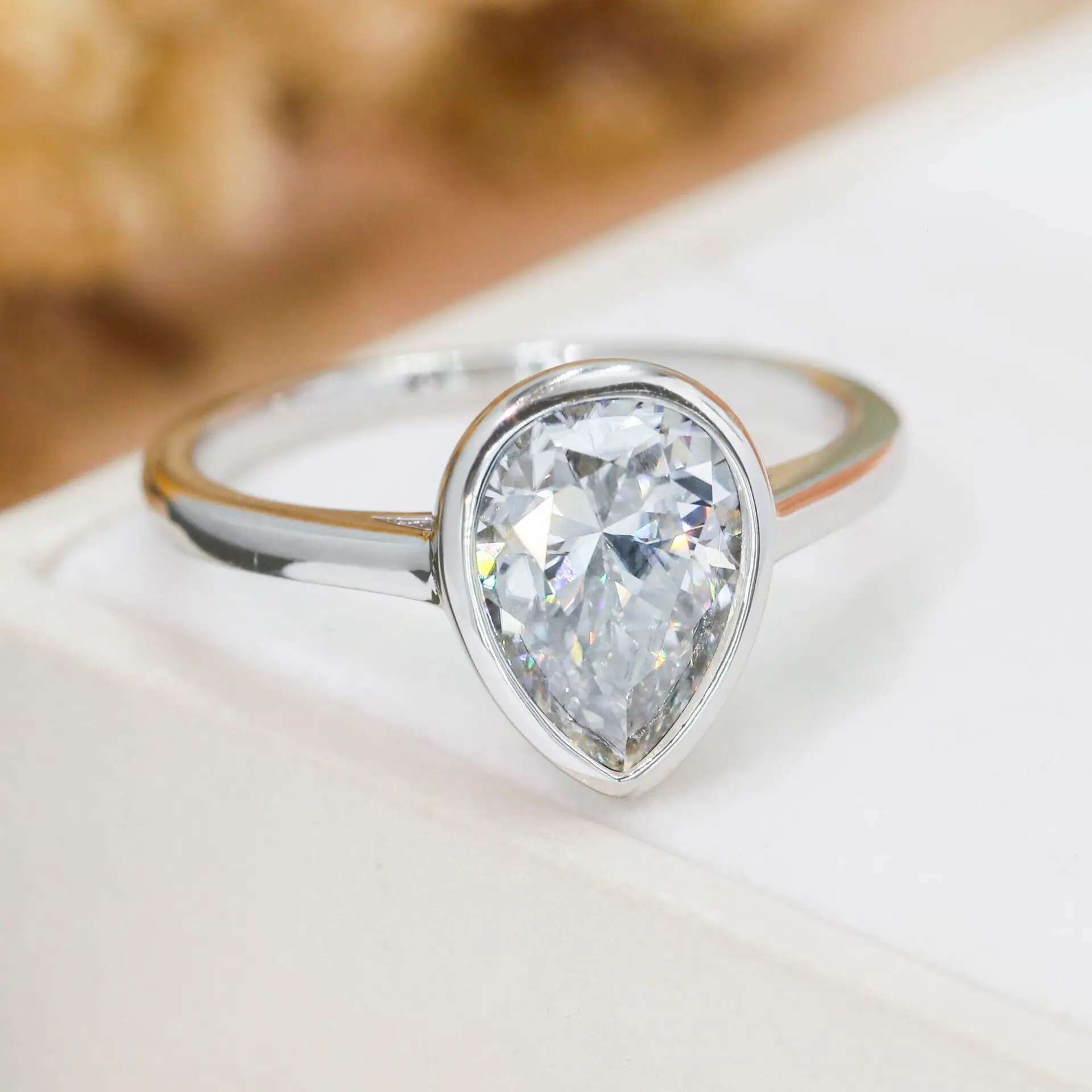 COSFIX D Color Women Moissanite Ring 2ct Moissanite Rings for Women Luxury Pear Princess Cut Womens Moissanite Rings 2023