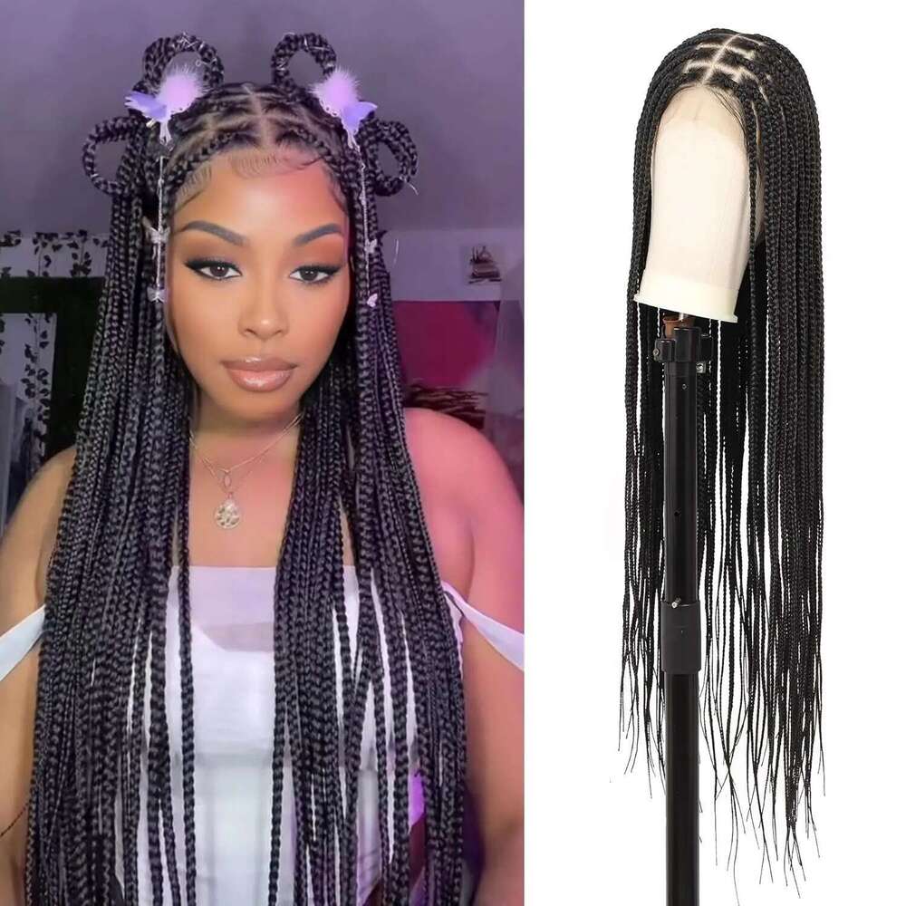Synthetic Long Wigs Box Braids Full Braided for Black Women Blended Lace Front Braiding Hair Wig
