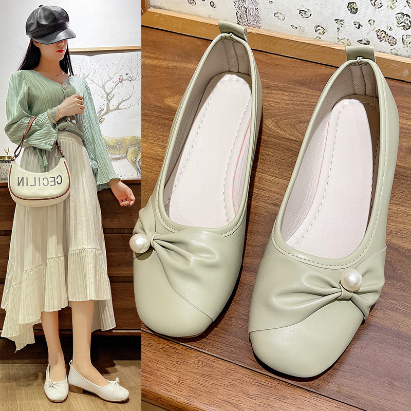 Free shipping. Designer French low-heeled evening style Mary Jane single shoes 2025 summer light-cut soft leather comfortable and elegant casual shoes