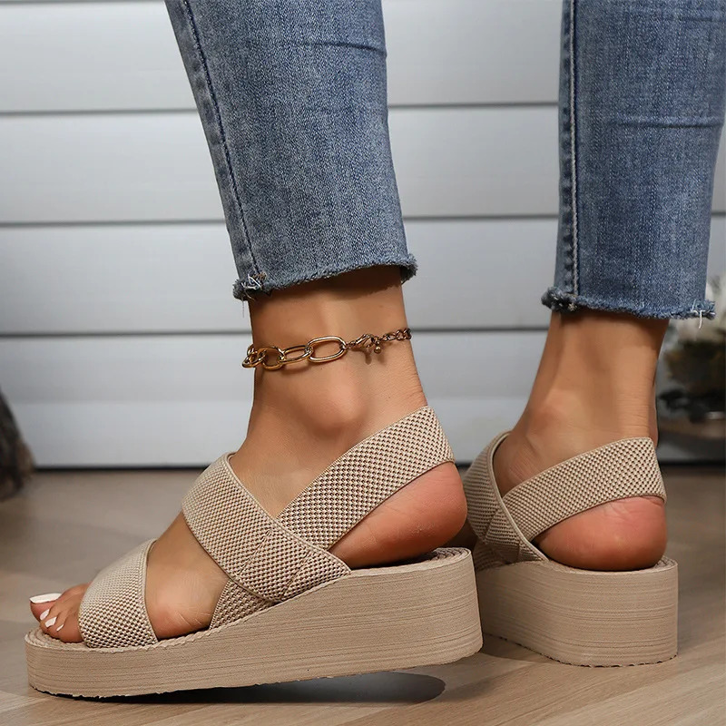 Minimalist Slingback Wedge Sandals Outdoor Summer Lightweight Slides Solid Color Thick Bottom Ladies Shoes Female Sandals 250516