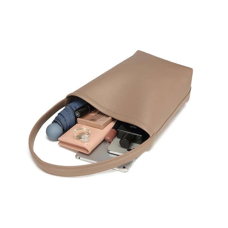 Bucket Medium Lychee Pattern Cowhide Large-capacity Single Shoulder Portable Women's Bag Leather Niche Design