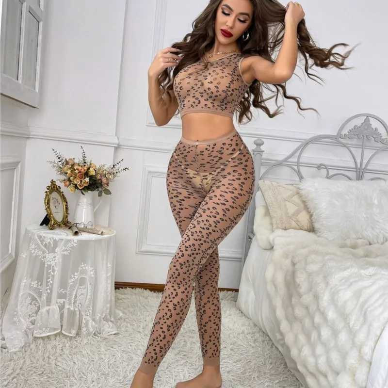 Sex Sexy lingerie Tight fitting thin perspective leopard print two-piece set Women underwear sexy clothes woman Sex shop R250520
