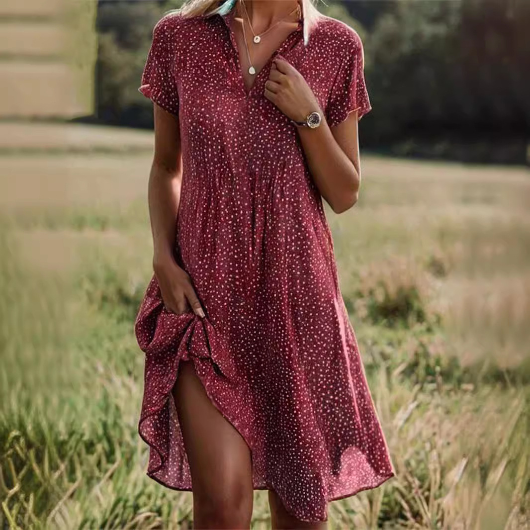 New Summer Designer Dress Long Sleeved Casual Loose V-neck Short Sleeved Printed Polka Dot Shirt Dress For Women And Girls Plus Size Dress