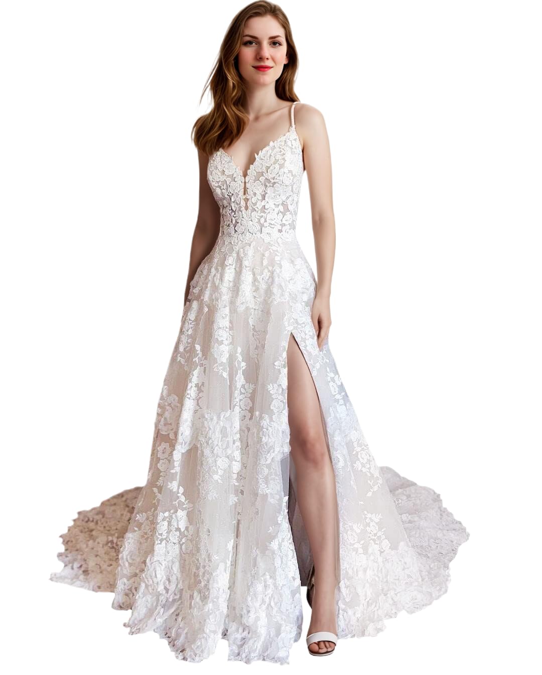 Lace Wedding Dress for Bride 2025 Beach Bride Dresses Wedding Dress V Neck Bridal Gowns
