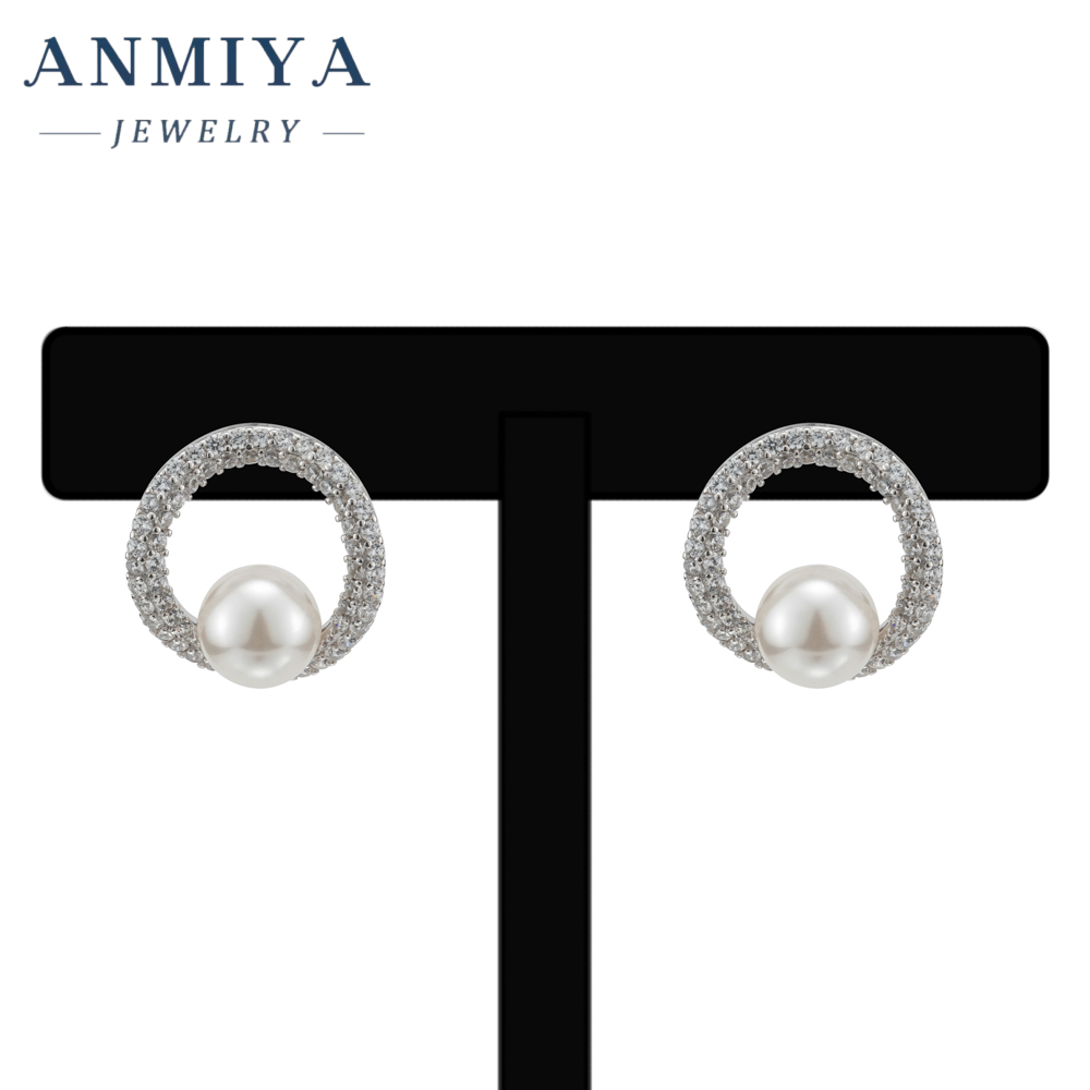 Elegant Freshwater Pearl Sutds Earrings Cubic Zirconia Pearl Earrings for Women