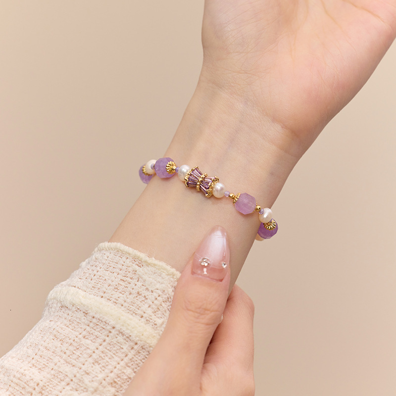 Natural Freshwater Pearl for Girls, Small Fresh Purple Blue Exquisite Crystal Bracelet