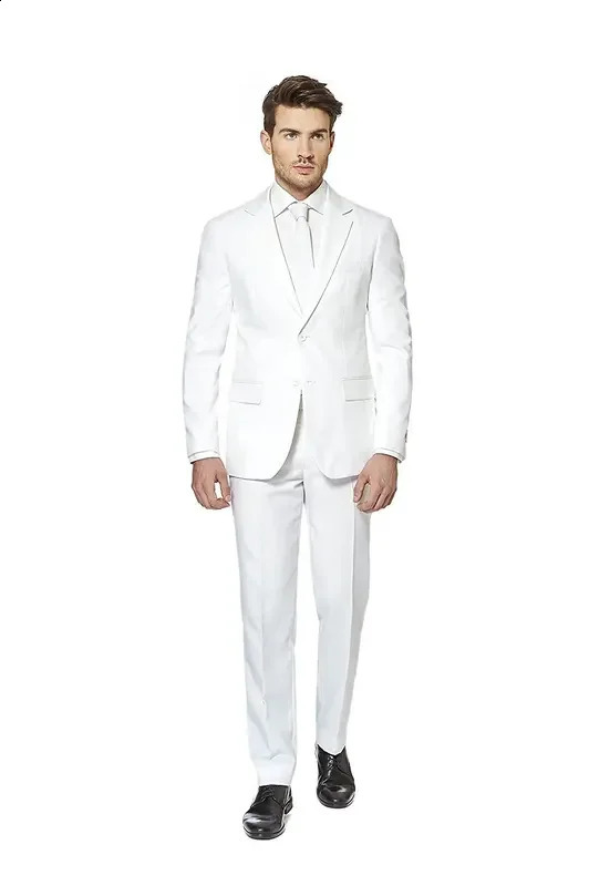 2-Piece White Slim Fit Mens Suit Notch Lapel Two Buttons Business Wedding Prom Groom Tuxedos Jacket Pants Set 250519
