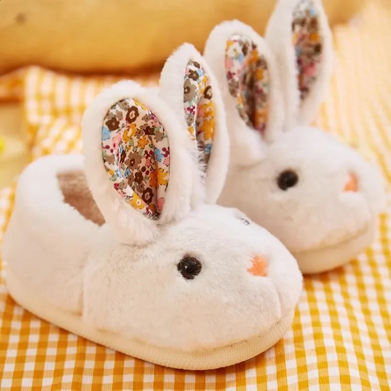 Children Indoor Slippers Winter Warm Cotton Shoes Kids Home Floor Slippers Cartoon Rabbit Anti-slip Boys Girls Plush Footwear 250519